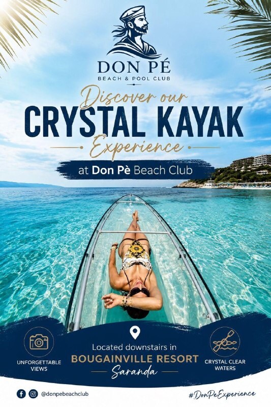 Crystal Kayak — kayak trasparente al Don Pé Beach Club